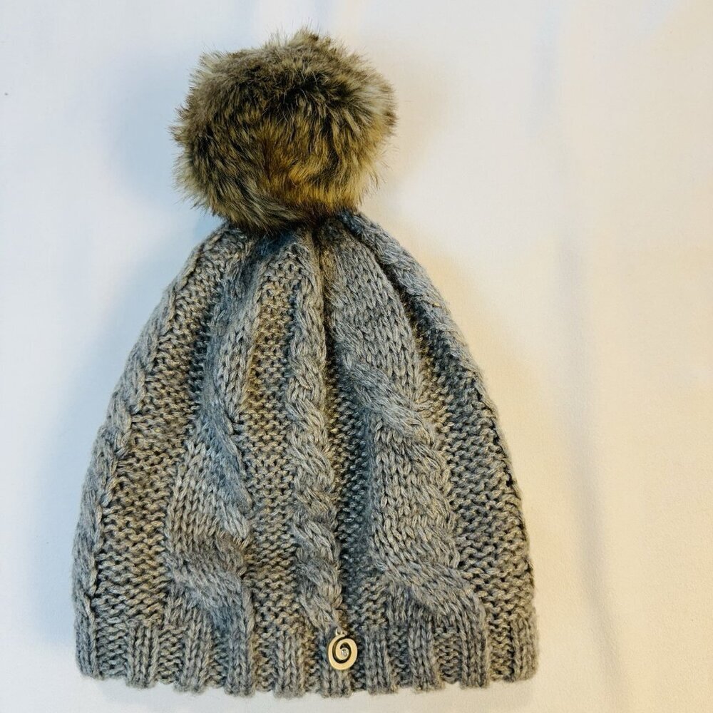 Brekka Beanie Women Grey Acrylic And‎ Nylon Faux Fur Pompom Lined Medium